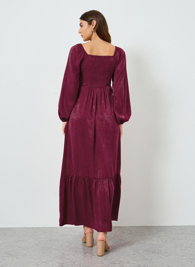 Styli Women Burgundy Velvet Satin A-Line Maxi Dress - Image 5